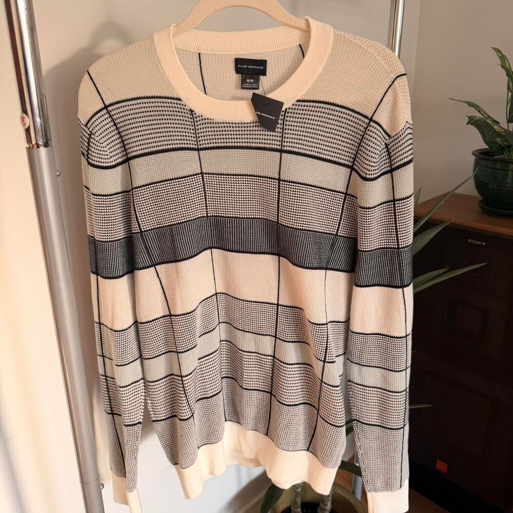 NWT Club Monaco Men's Geo Plaid Crewneck Sweater